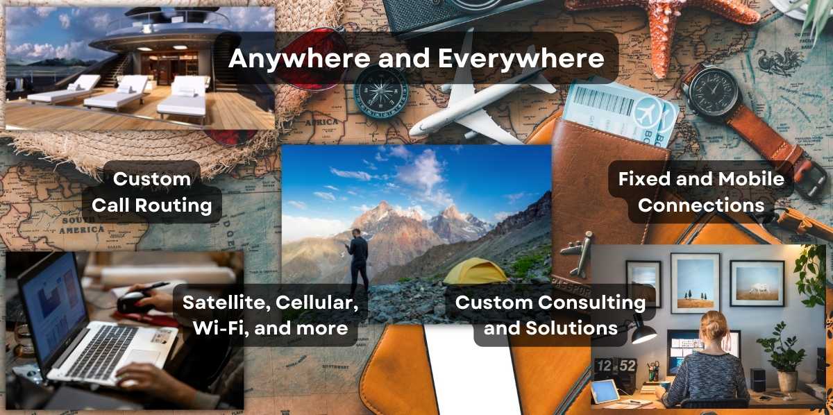 Custom Call routing, anywhere and everywhere, fixed and mobile connections, satellite, cellular, Wi-Fi, and more, custom consulting and solutions.